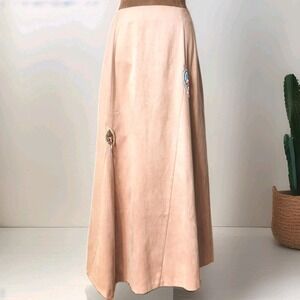 Together Skirt Faux Suede Maxi Size 16 Western Boho Asymmetrical Tan NWT
